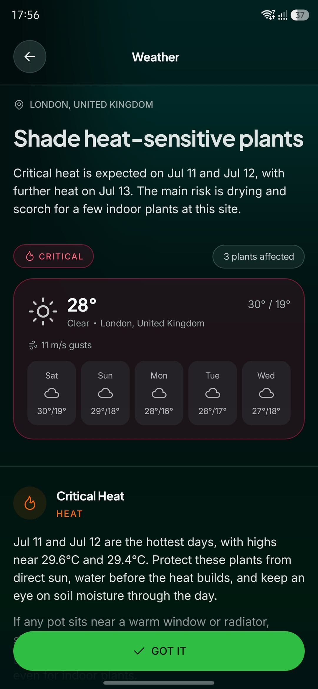 Weather alert for at-risk plants